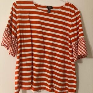 Jones New York Orange and White Ruffled Blouse